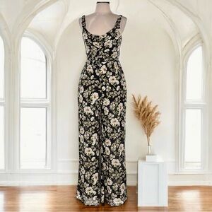Vintage Floral Wide-Leg Jumpsuit runched Neckline smocked backing medium NWT